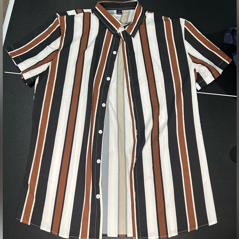 Men's Casual Striped button down Shirt - Black, White, Brown